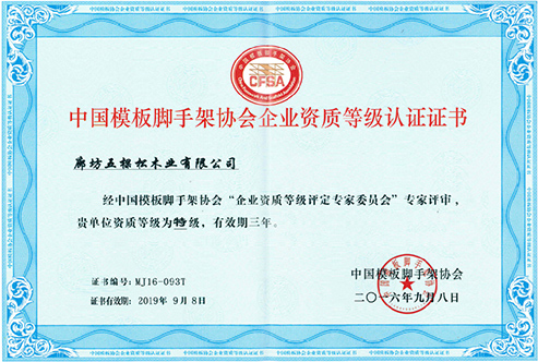 China template scaffolding association enterprise qualification level certification